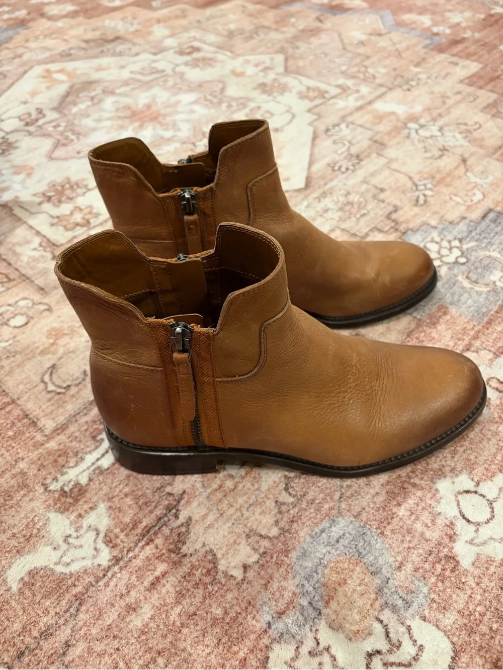 Franco Sarto Women's Brown Leather Side-Zip Ankle Booties